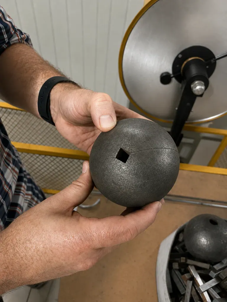 Sectioned grinding ball prepared for a hardness reading