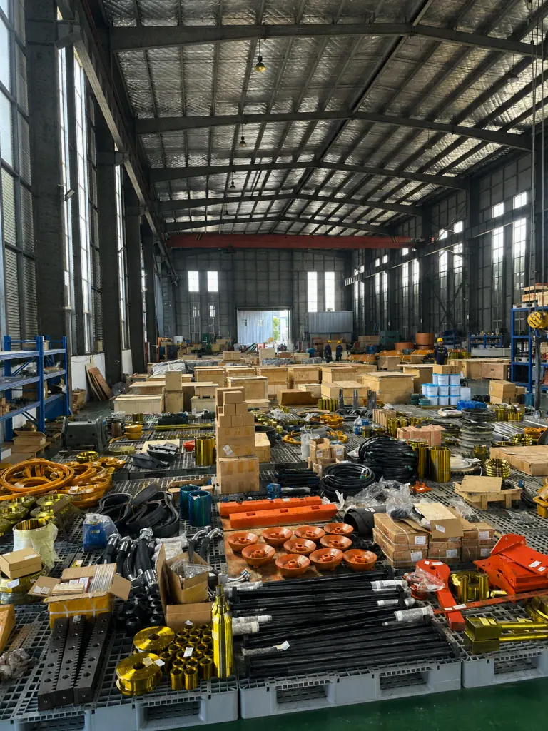 Boxed spare parts on the warehouse racking
