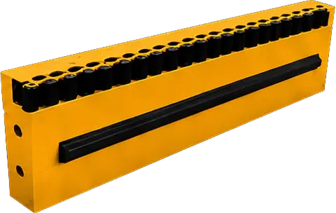 Premium blow bar with ceramic and carbide inserts embedded in the wear zone