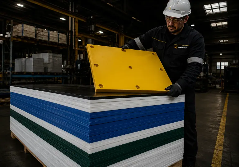 PE-UHMW liner sheets installed in a transfer chute