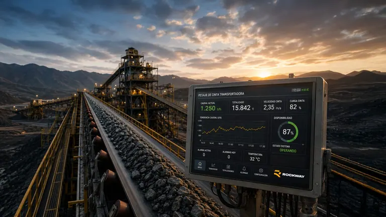 Conveyor and processing plant at dusk with Rockway weighing telemetry
